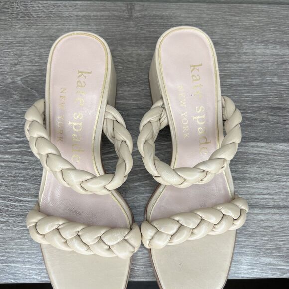 Kate Spade New York Braided Juniper Sandal 6B Beige Block Heel Leather - Picture 14 of 14